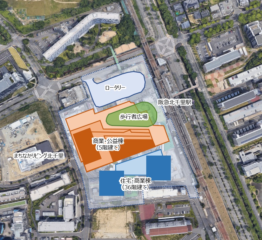 北千里駅前「dios北千里」を再開発し、2棟のタワーマンションを建てる計画が公表されています。